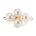 Bague Or jaune 18K Diamant 0.30 ct, 2 Pierres, w-si perle d'eau douce, 4 Perles 5.5-6 mm