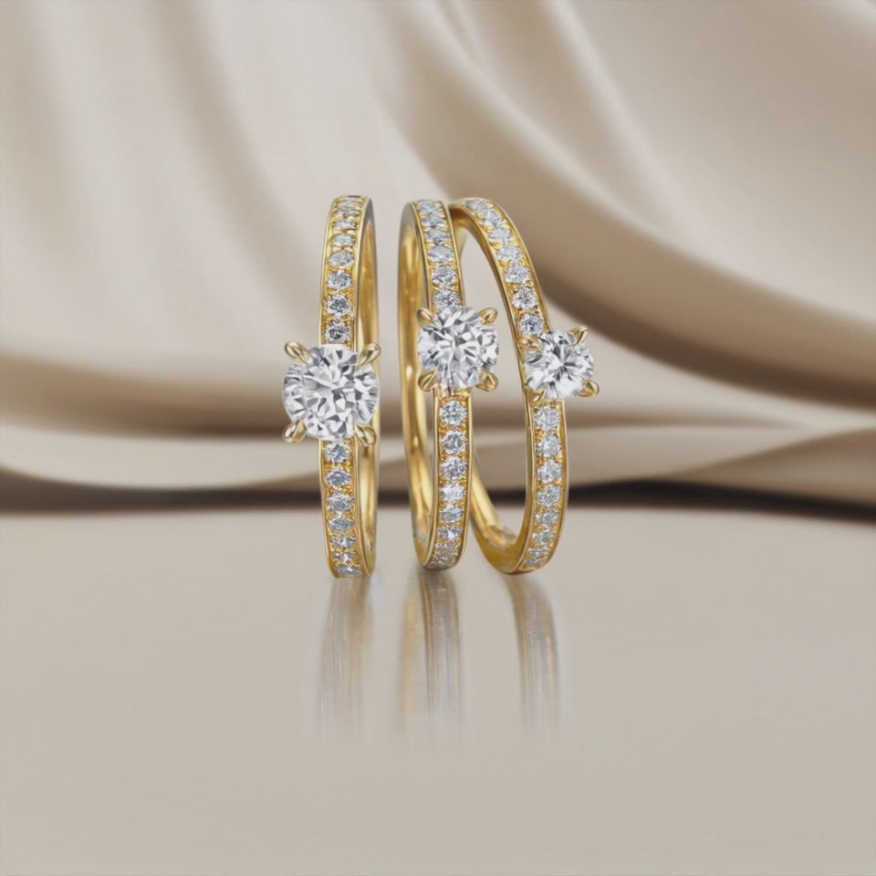 Solitär Ring 750/18 K Gelbgold Diamant 0.34 ct, 17 Steine, w-si