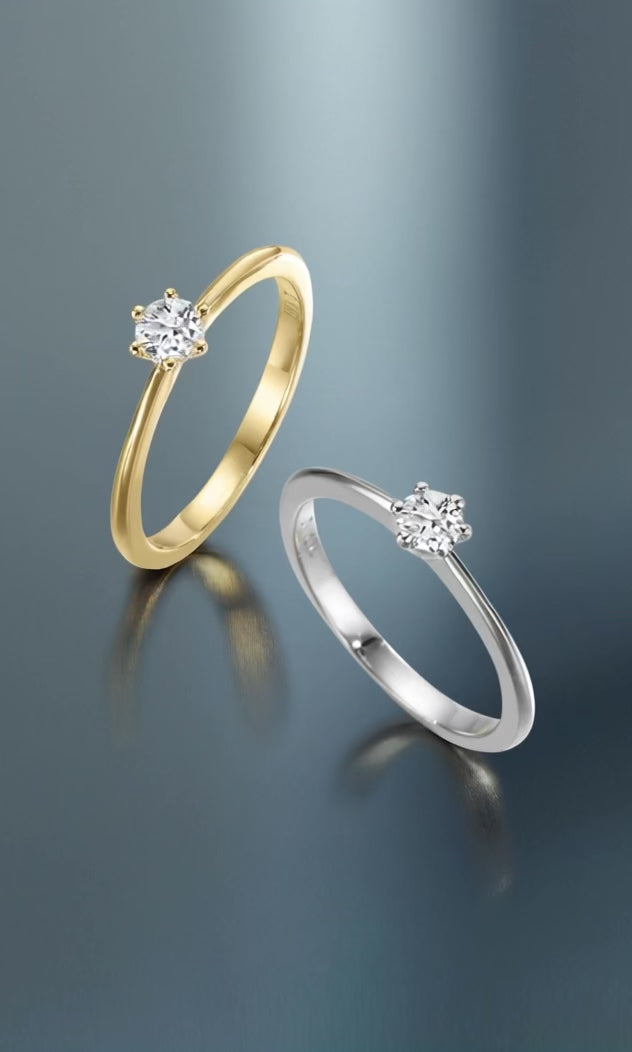 Bague solitaire Or jaune 18K Diamant 0.20 ct, w-si