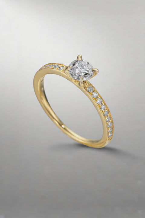 Bague solitaire Or jaune 18K Diamant 0.47 ct, brillant, w-si, Diamant 0.18 ct, 18 Pierres, brillant, w-si