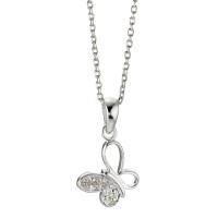 Halskette mit Anhänger Silber Zirkonia weiss, 4 Steine Schmetterling 36-38 cm verstellbar-555432