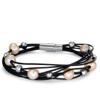Bracelet Acier inoxydable, Cuir perle d'eau douce 19 cm-556744
