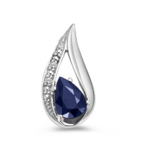 Pendentif Or blanc 750/18 K Saphir bleu, goutte, Diamant blanc, 0.01 ct, w-pi1-557986
