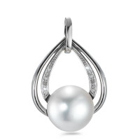 Pendentif Or blanc 750/18 K Diamant blanc, 0.05 ct, 12 Pierres, brillant, w-si perle d'eau douce-558065