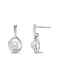Pendant d'oreilles Or blanc 750/18 K Diamant blanc, 0.03 ct, 8 Pierres, brillant, w-si perle d'eau douce-558075