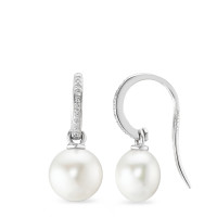 Pendant d'oreilles Or blanc 750/18 K Diamant blanc, 0.08 ct, 20 Pierres, brillant, w-si perle d'eau douce-558081