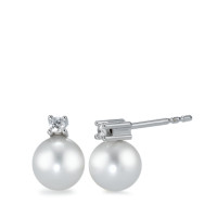 Clous d'oreilles Or blanc 750/18 K Diamant blanc, 0.07 ct, 2 Pierres, brillant, w-si perle d'eau douce-558119