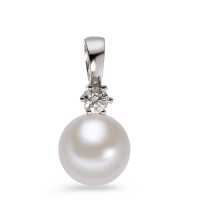 Pendentif Or blanc 750/18 K Diamant blanc, 0.10 ct, brillant, w-si perle d'eau douce-558120