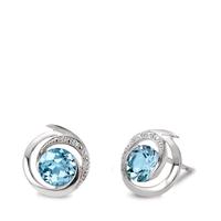 Clous d'oreilles Or blanc 750/18 K Topaze bleu, 2 Pierres, Diamant blanc, 0.03 ct, 6 Pierres, brillant, w-si Ø11 mm-558141