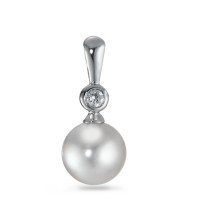 Pendentif Or blanc 750/18 K Diamant 0.035 ct, w-si perle d'eau douce-563607