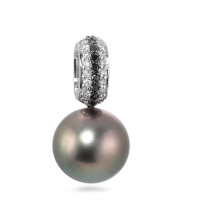 Pendentif Or blanc 750/18 K Diamant 0.135 ct perle de Tahiti-563615