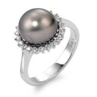 Bague Or blanc 750/18 K Diamant 0.27 ct, 22 Pierres, w-si perle de Tahiti-563776