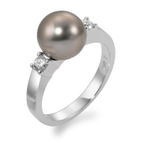 Bague Or blanc 750/18 K Diamant 0.20 ct, 2 Pierres, w-si perle de Tahiti-563777