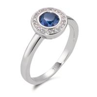 Fingerring 750/18 K Weissgold Saphir blau, Diamant weiss, 20 Steine, w-si-565887