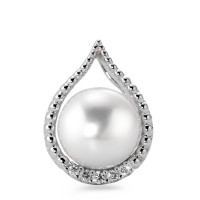 Pendentif Or blanc 750/18 K Diamant blanc, 0.06 ct, 5 Pierres, brillant, w-si perle d'eau douce-566006