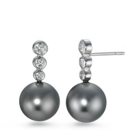 Clous d'oreilles Or blanc 750/18 K Diamant 0.34 ct, 6 Pierres, w-si perle de Tahiti-570644