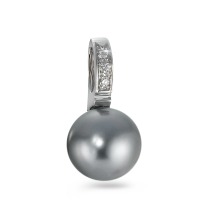 Pendentif Or blanc 750/18 K Diamant 0.03 ct, 3 Pierres, w-si perle de Tahiti-570708