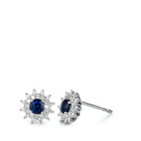 Clous d'oreilles Or blanc 750/18 K Saphir bleu, 2 Pierres, Diamant blanc, 0.24 ct, 50 Pierres, brillant, w-si Ø8 mm-571018