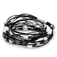 Bracelet Acier inoxydable, Cuir perle d'eau douce 19 cm-571227