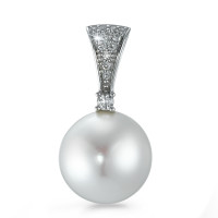 Pendentif Or blanc 750/18 K Diamant 0.08 ct, 13 Pierres, brillant, w-si perle d'eau douce-573352