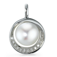 Pendentif Or blanc 750/18 K Diamant 0.06 ct, 12 Pierres, brillant, w-si perle d'eau douce Ø15 mm-573357