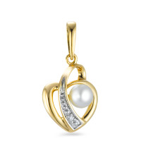 Pendentif Or jaune 750/18 K Diamant 0.005 ct, w-si perle d'eau douce Coeur-574082