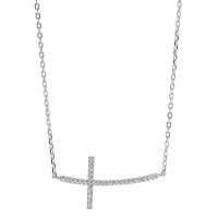 Collier Silber Zirkonia rhodiniert Kreuz 40-45 cm verstellbar-580873