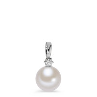 Pendentif Or blanc 750/18 K Diamant blanc, 0.05 ct, brillant, w-si perle d'eau douce-583588