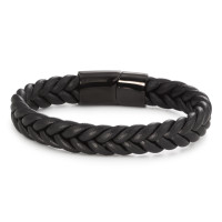 Bracelet Cuir, Acier inoxydable noir PVD 21 cm-586545