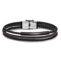 Bracelet Cuir, Acier inoxydable noir PVD 21 cm-590467