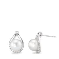 Clous d'oreilles Or blanc 750/18 K Zircone perle d'eau douce-590568