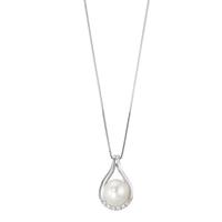 Collier Or blanc 750/18 ct. Diamant 0.03 ct perle d'eau douce 42-45 cm-590809