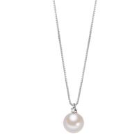 Collier Or blanc 750/18 K Diamant 0.01 ct perle d'eau douce 39-42 cm-590815