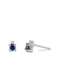 Clous d'oreilles Or blanc 750/18 K Saphir bleu, Diamant blanc, 0.02 ct, w-si-601552