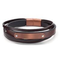 Bracelet Acier inoxydable, Cuir brun PVD 20.5 cm-604070