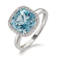 Fingerring 750/18 K Weissgold Diamant 0.14 ct, w-si, Topas blau, 0.69 ct Ø12 mm-606116