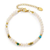 Bracelet Acier inoxydable [synth. Stein] 5 Pierres jaune PVD perle d'eau douce 17-22 cm-606295