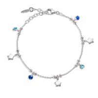Bracelet Argent Zircone bleu, 3 Pierres Rhodié Étoile 16-19 cm-607071