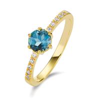 Fingerring 375/9 K Gelbgold London Blue Topas, Zirkonia 10 Steine-607416