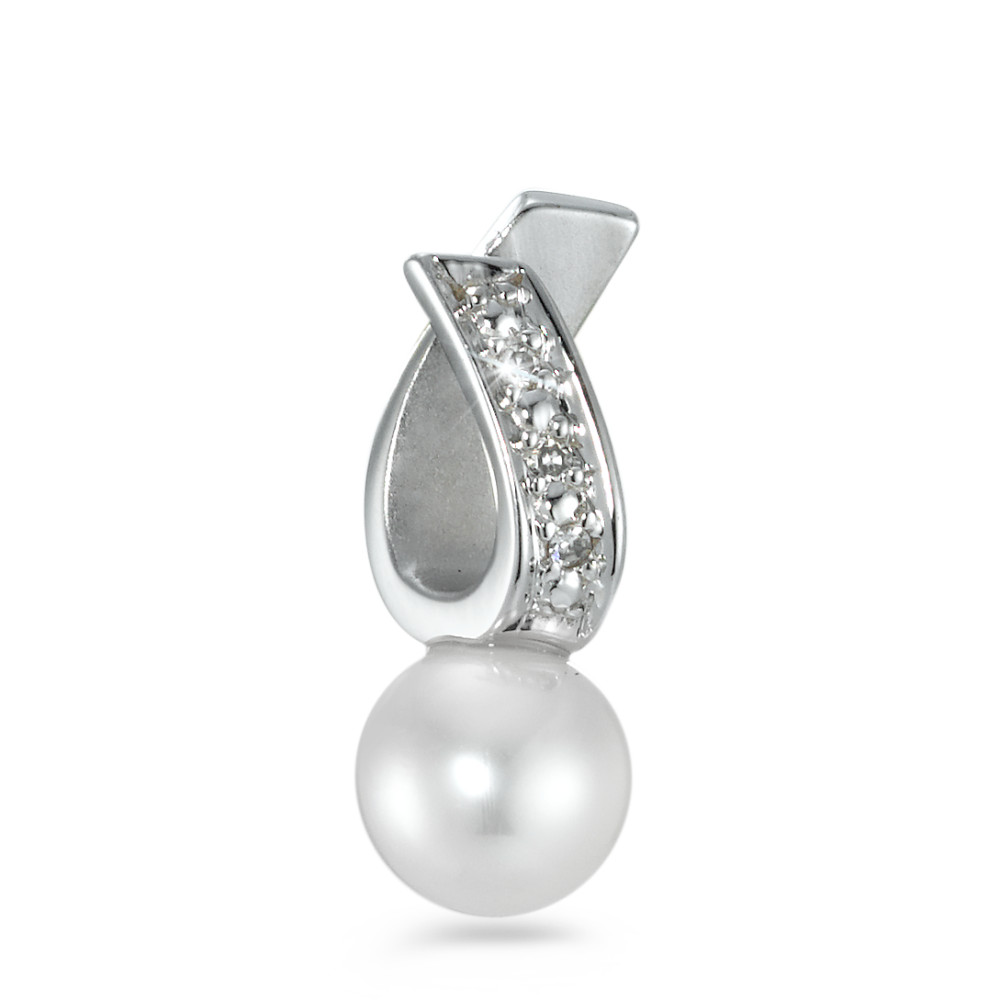 Pendentif Or blanc 750/18 K Diamant 0.015 ct, w-si perle d'eau douce-531131