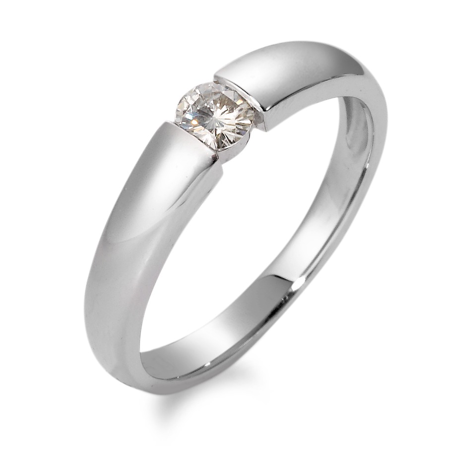 Bague solitaire Or blanc 750/18 K Moissanite rond, 4 mm-532438