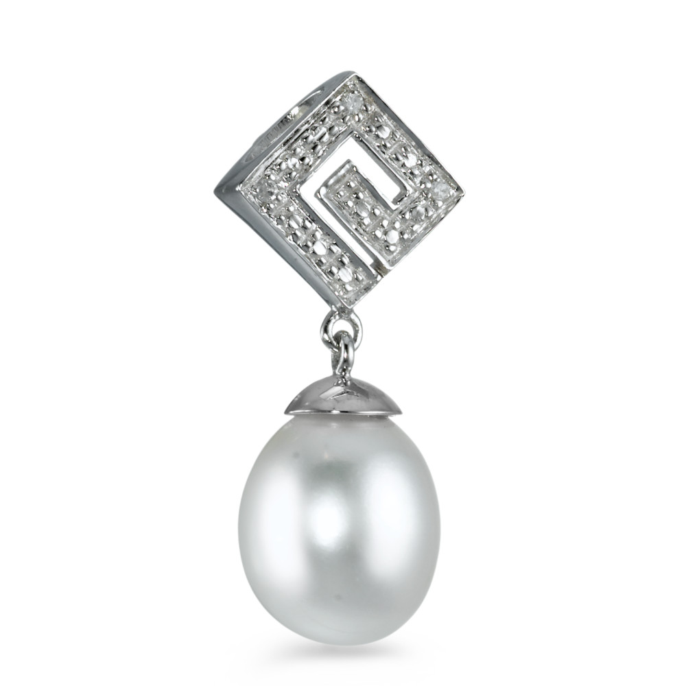 Pendentif Or blanc 750/18 K Diamant 0.012 ct, 3 Pierres, w-si perle d'eau douce-540870
