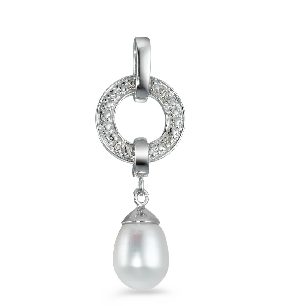 Pendentif Or blanc 750/18 K Diamant 0.012 ct, 4 Pierres, w-pi1 perle d'eau douce-540872