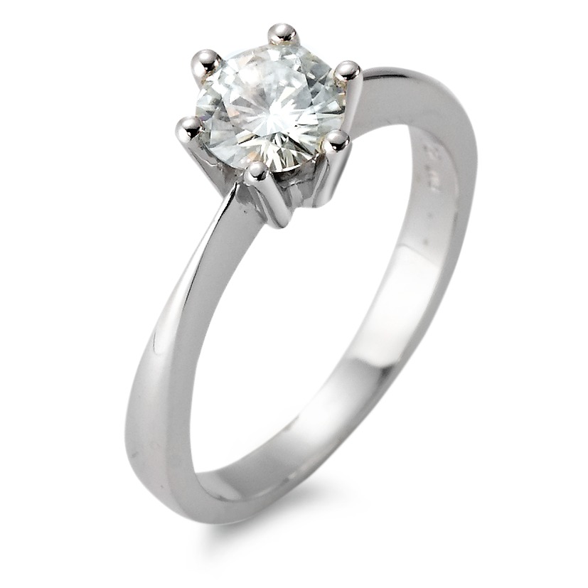 Bague solitaire Or blanc 750/18 K Moissanite rond, 6 mm-552276