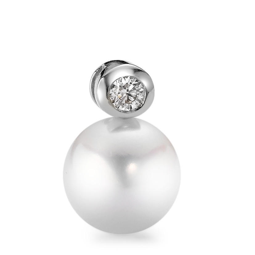 Pendentif Or blanc 750/18 K Diamant 0.10 ct, w-si perle d'eau douce-554565