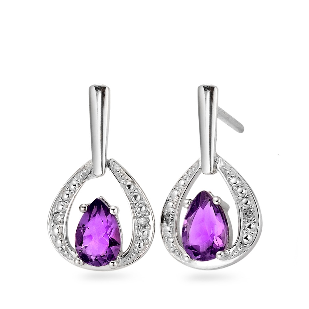Pendant d'oreilles Or blanc 750/18 K Diamant violet, 0.02 ct, 4 Pierres, facetté, p1-557999