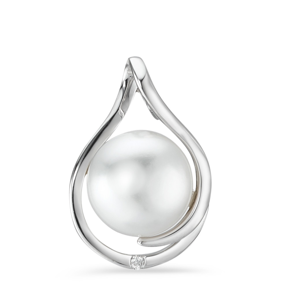 Pendentif Or blanc 750/18 K Diamant blanc, 0.01 ct, brillant, w-si perle d'eau douce-558068