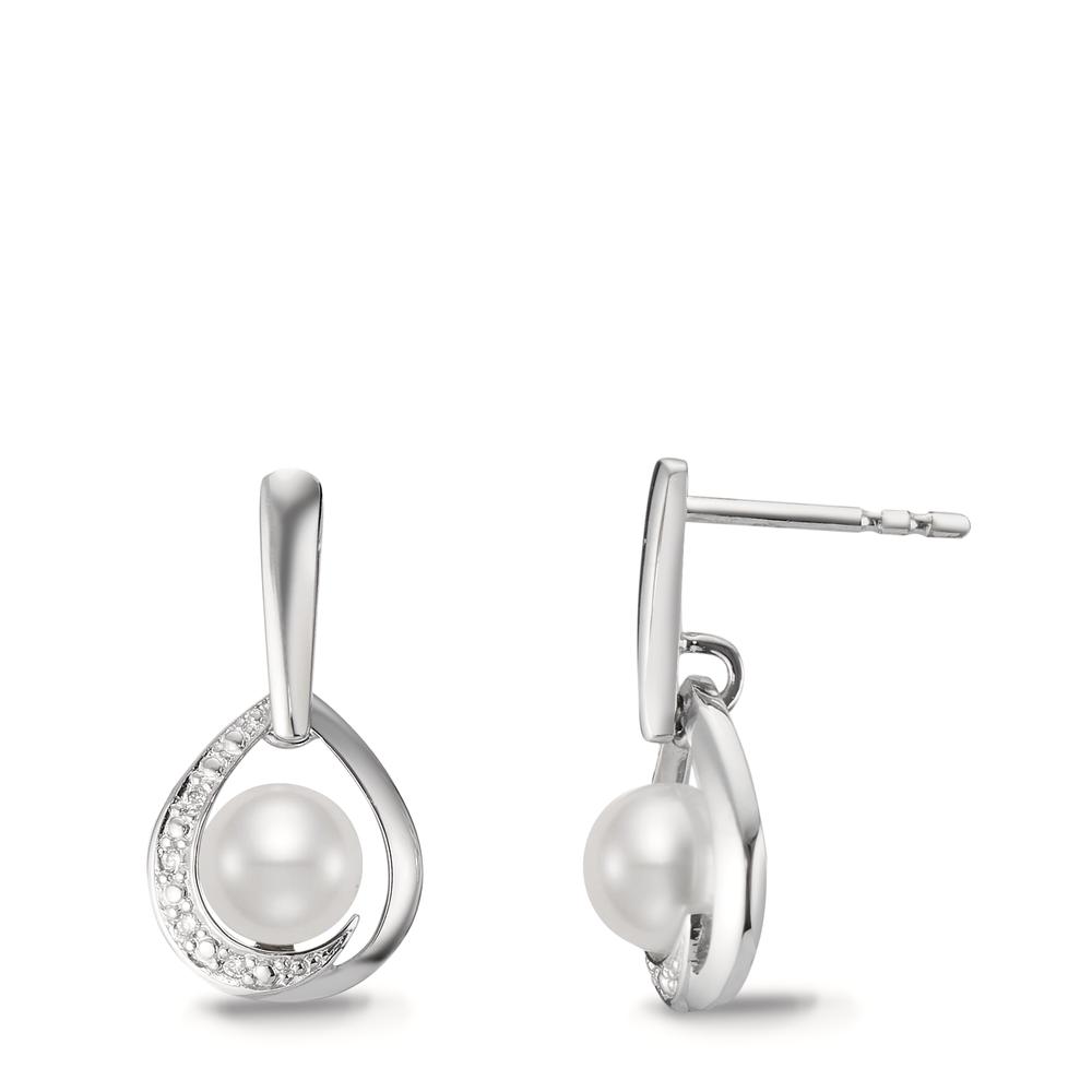 Pendant d'oreilles Or blanc 750/18 K Diamant blanc, 0.03 ct, 8 Pierres, brillant, w-si perle d'eau douce-558075