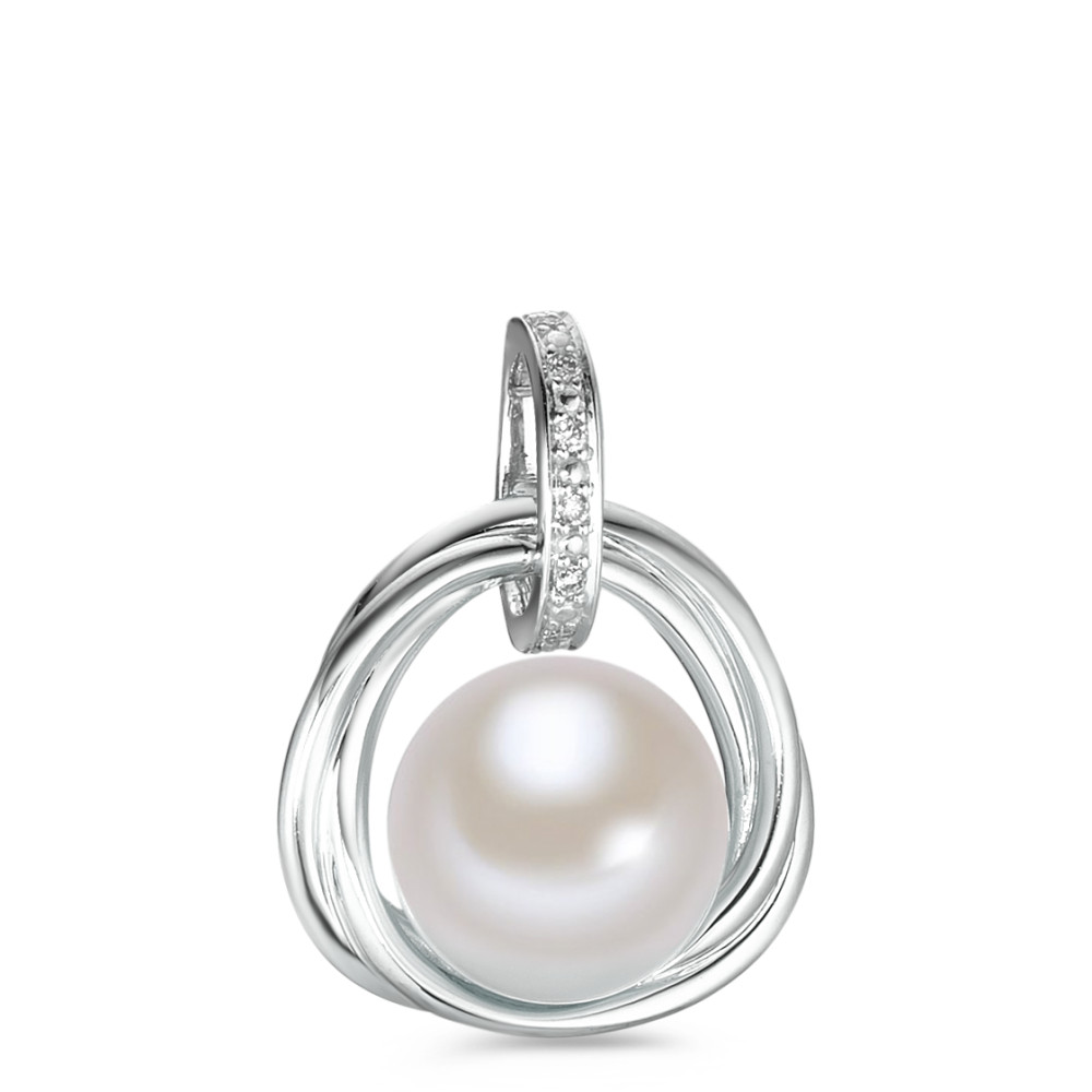 Pendentif Or blanc 750/18 K Diamant blanc, 0.03 ct, 6 Pierres, brillant, w-si perle d'eau douce-558077