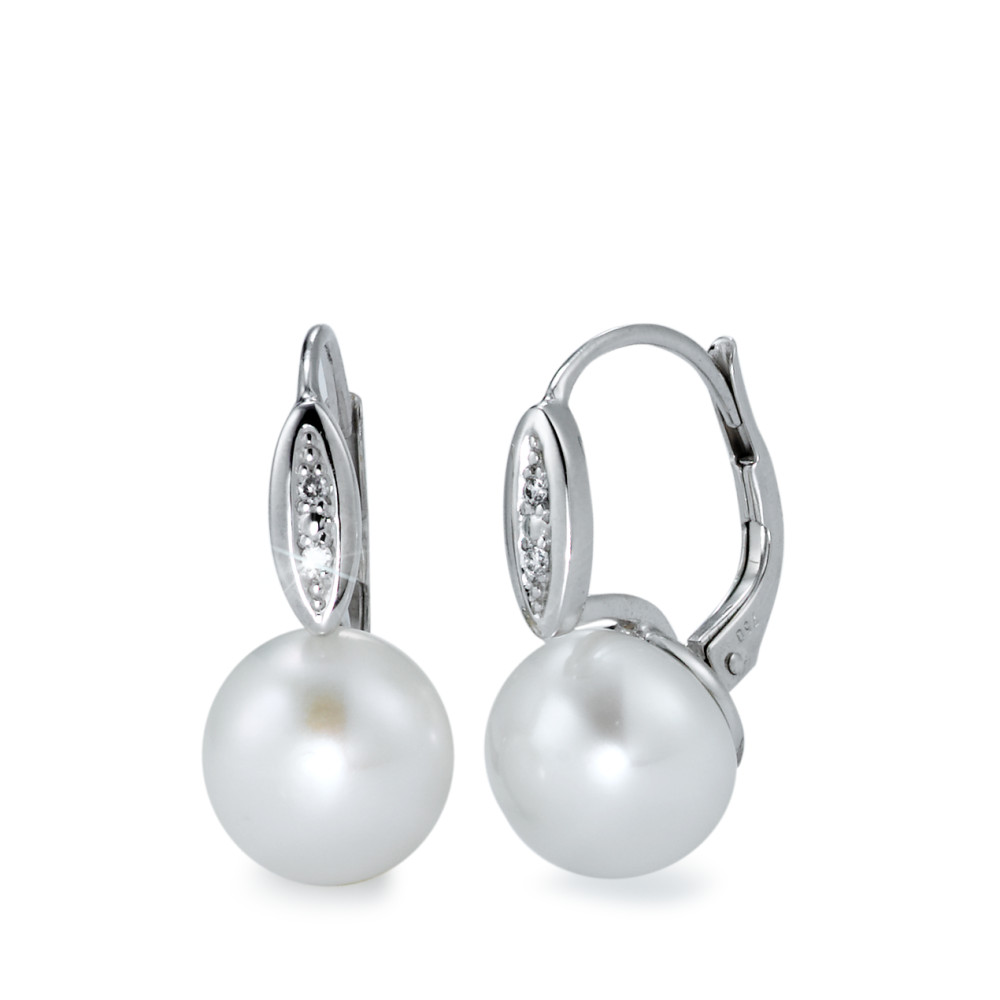 Pendant d'oreilles Or blanc 750/18 K Diamant blanc, 0.02 ct, 4 Pierres, brillant, w-si perle d'eau douce-558107